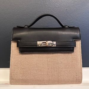 Top handle purse black tan Hermes Kelly dup